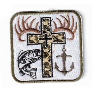 Faith Jesus Fish Anchor  Hunting 3x3in Embroidered Iron-on Patch